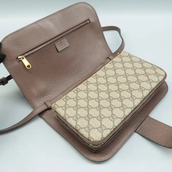 100% Authentic GUCCI Ophidia Brown Canvas Shoulder Bag - Picture 5 of 12